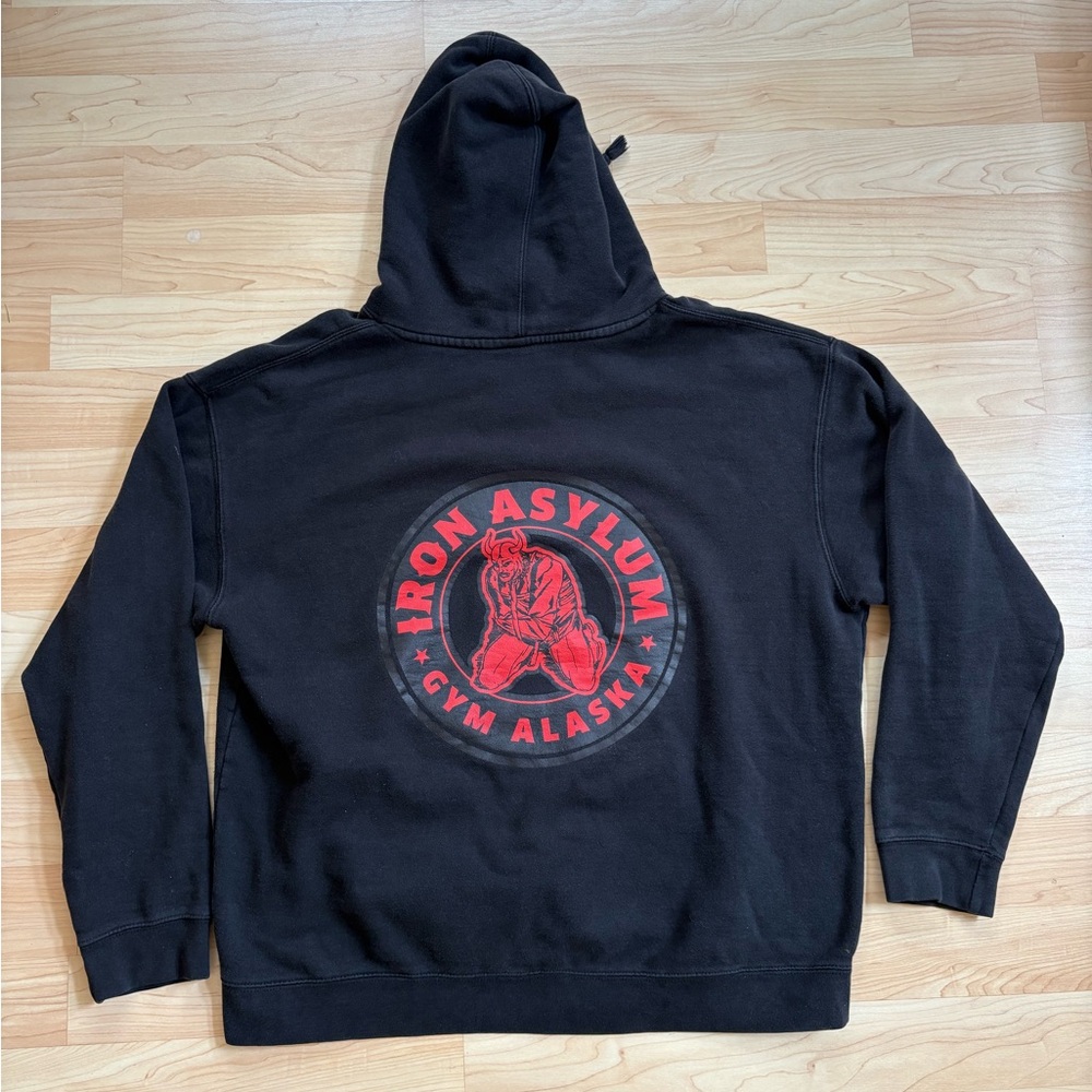 Iron Asylum Alaska Gym Black Hoodie with Red Logo